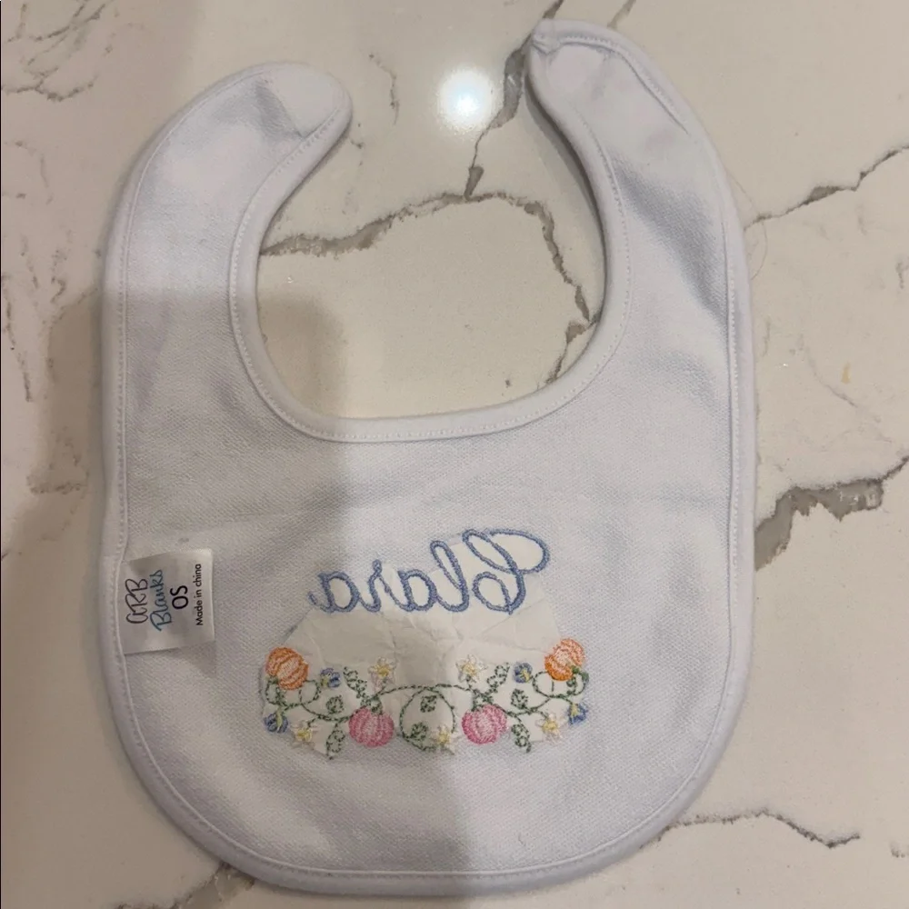 ‘Clara’ Monogrammed Bib with Girly Fall Embroidered Detail NWOT
